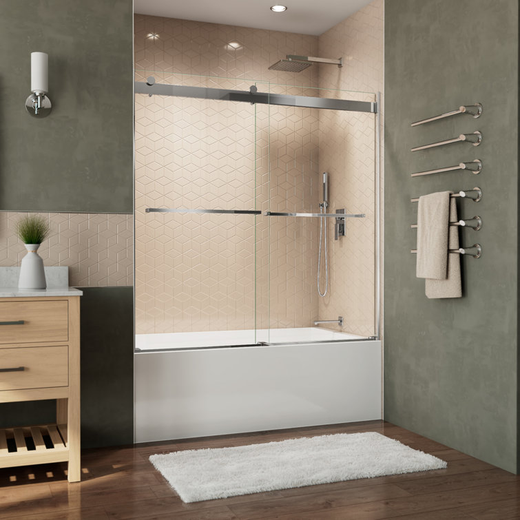 Essence 60" Frameless Chrome Sliding Tub Door with ClearMax