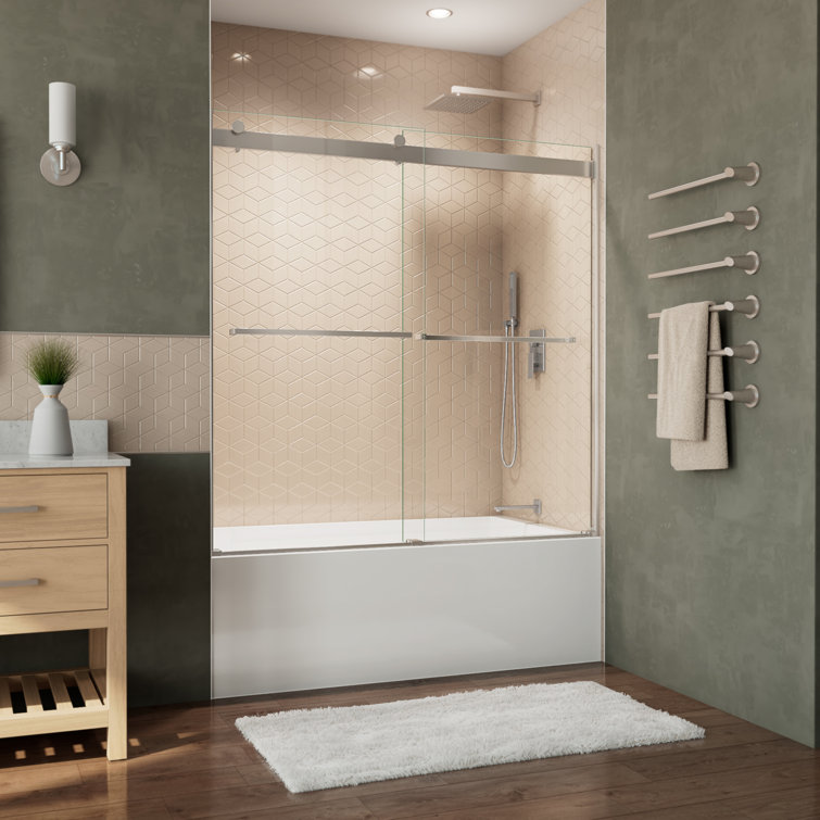 Essence 56-60" Frameless Brushed Nickel Tub Door with ClearMax™