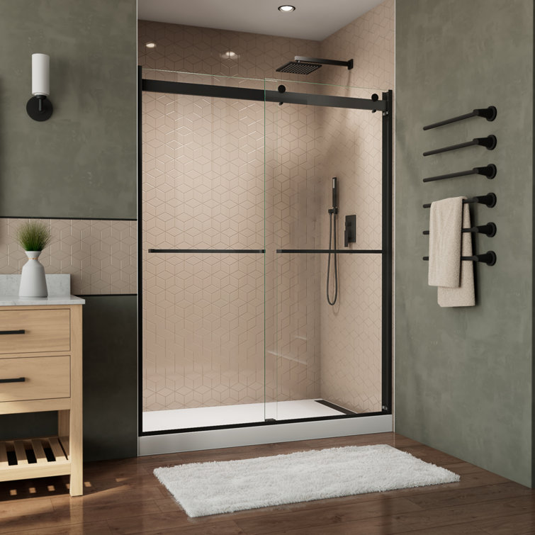 Satin Black Clear Glass Semi-Frameless Shower Door 60" x 76"