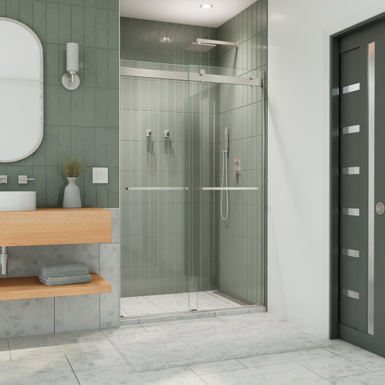 Essence Frameless ClearMax Sliding Shower Door in Brushed Nickel