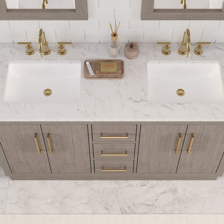 Hugo 60'' Grey Oak Double Sink Vanity with Satin Gold Hardware