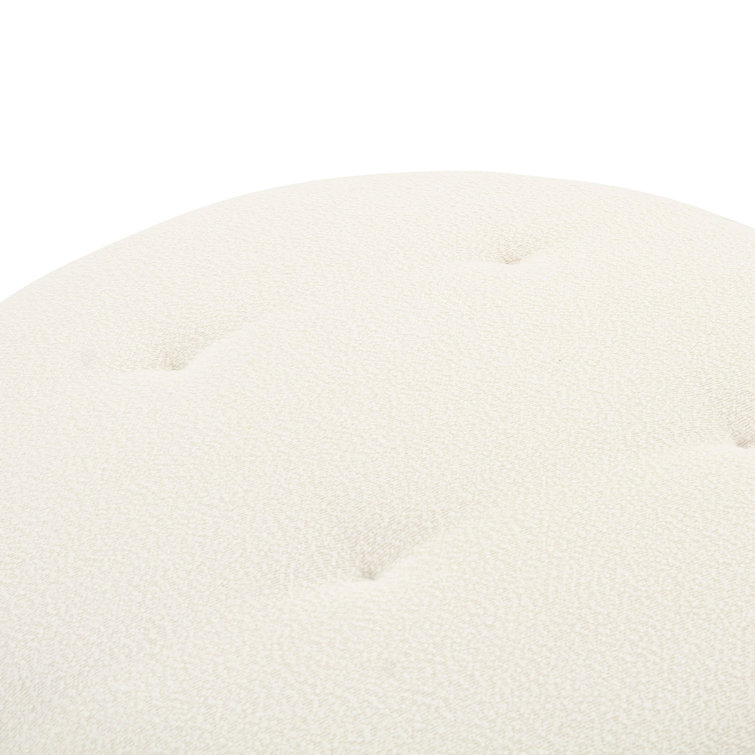 Cream Boucle Round Swivel Ottoman with Solid Wood Frame