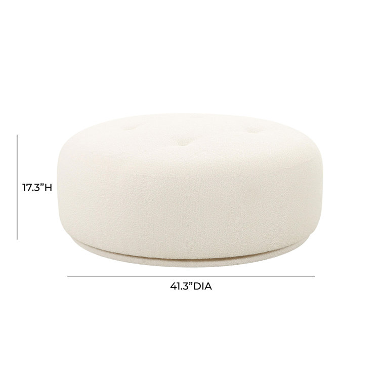 Cream Boucle Round Swivel Ottoman with Solid Wood Frame