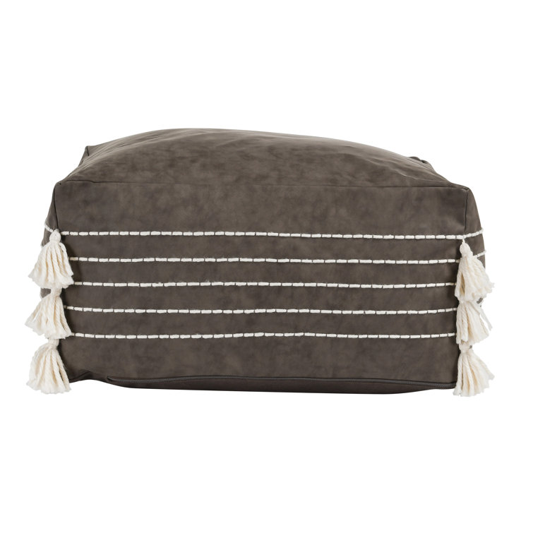 Brown Vegan Leather Pouf with Tassels