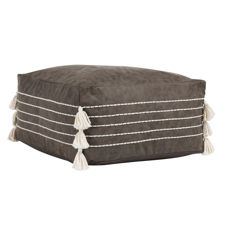 Brown Vegan Leather Pouf with Tassels
