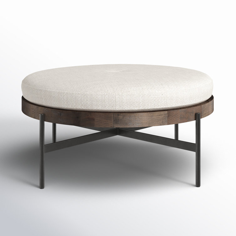 Emile Contemporary Cream Tufted Round Ottoman, 39"