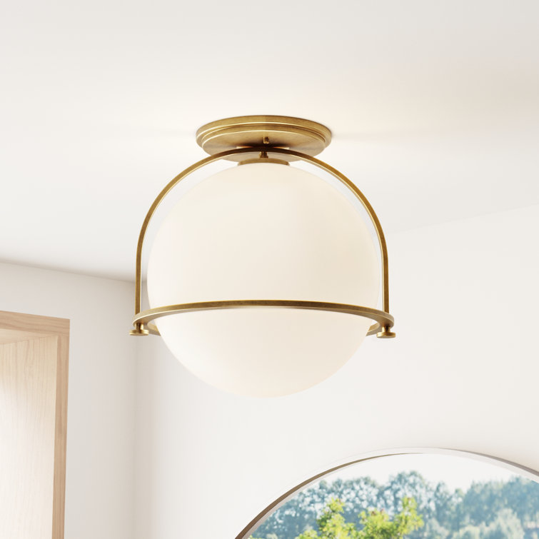 Heritage Brass and Etched Opal Glass Semi-Flush Ceiling Light