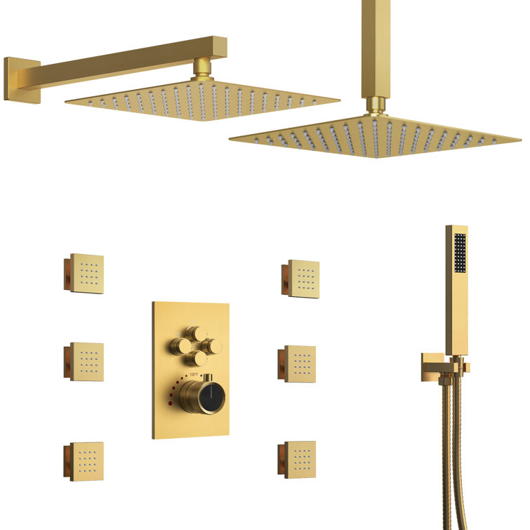 DualJetSpa 12" Gold Dual Shower Head with Body Jets