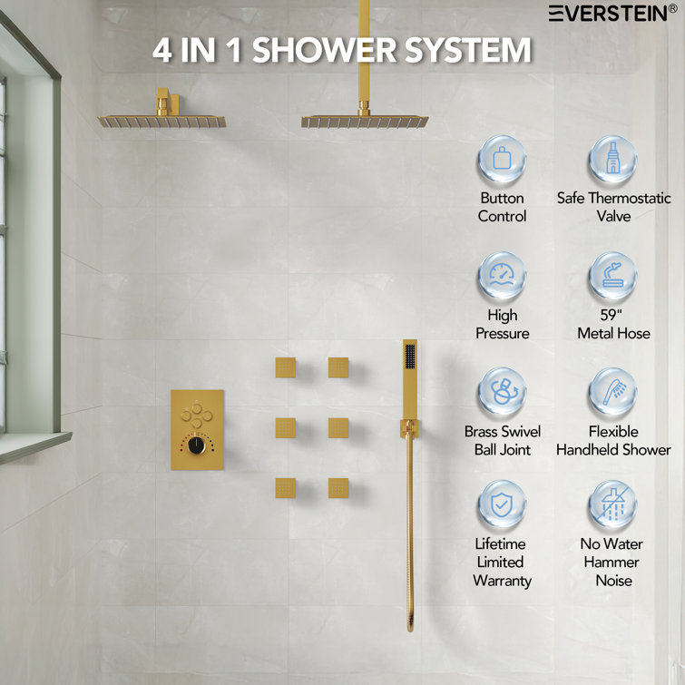 DualJetSpa 12" Gold Dual Shower Head with Body Jets