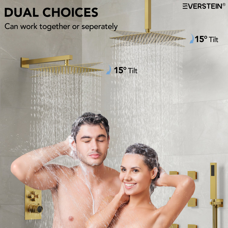 DualJetSpa 12" Gold Dual Shower Head with Body Jets
