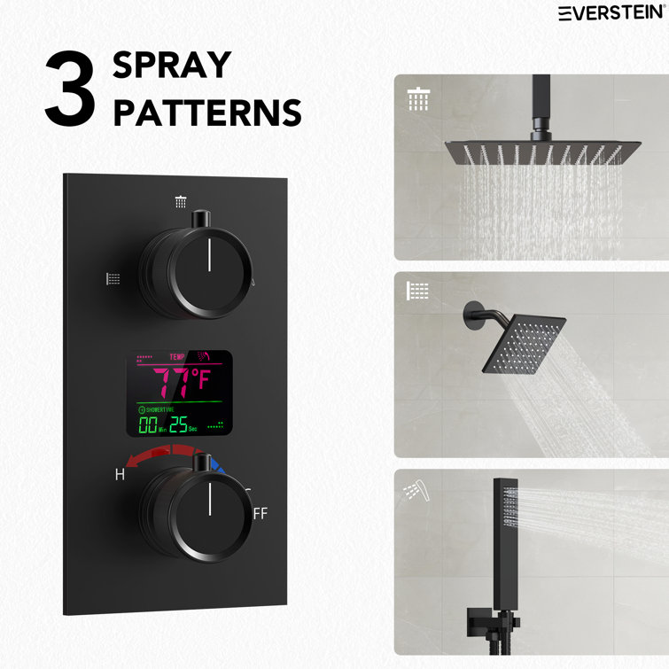 Matte Black Dual Shower System with LCD Display and Handheld