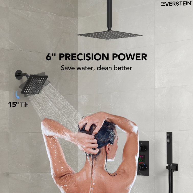 Matte Black Dual Shower System with LCD Display and Handheld