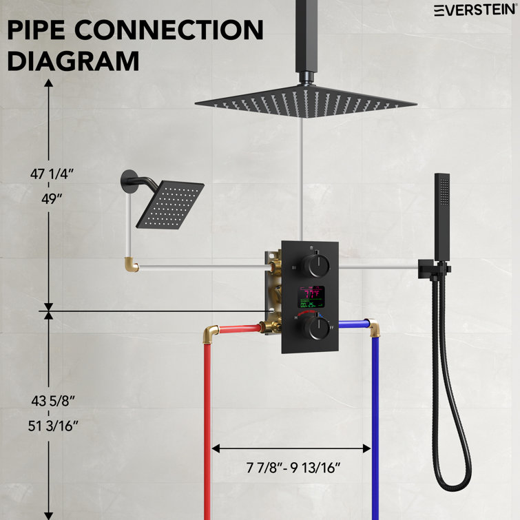Matte Black Dual Shower System with LCD Display and Handheld