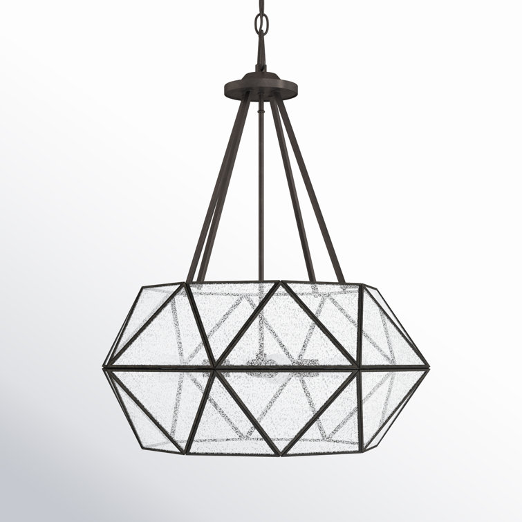 Tartan Geometric 20" Mercury Glass Pendant in Oiled Burnished Bronze