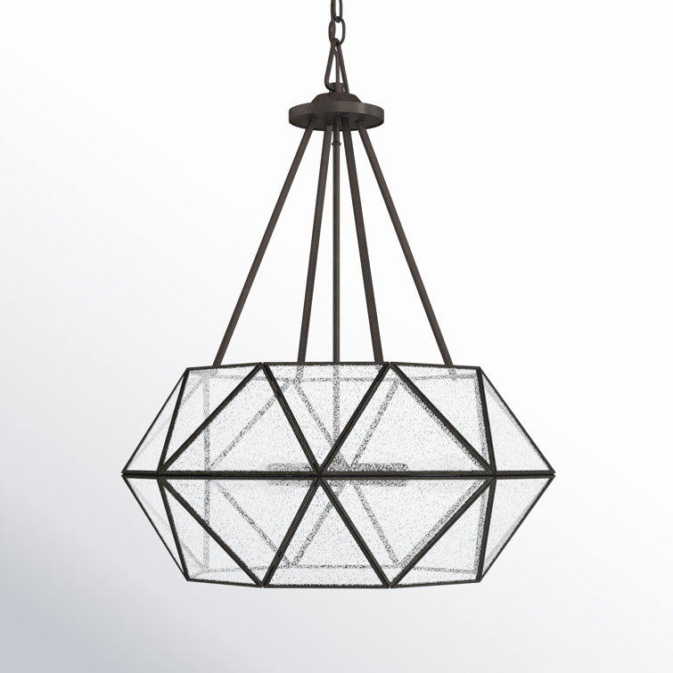 Tartan Geometric 20" Mercury Glass Pendant in Oiled Burnished Bronze