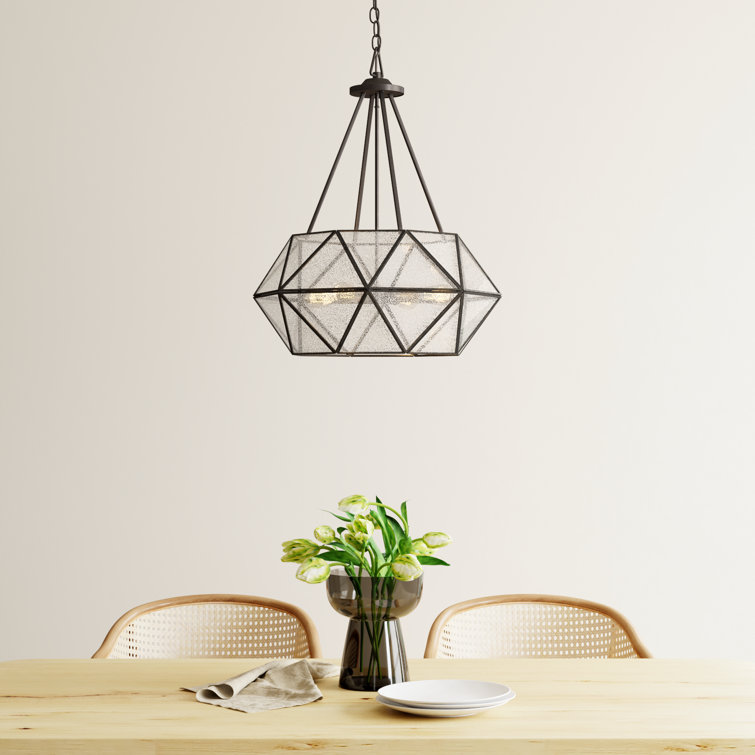 Tartan Geometric 20" Mercury Glass Pendant in Oiled Burnished Bronze