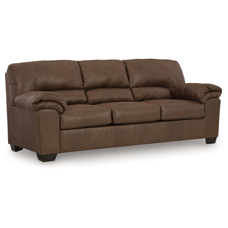 Traditional Brown Faux Leather 90'' Pillow-Top Arm Sofa