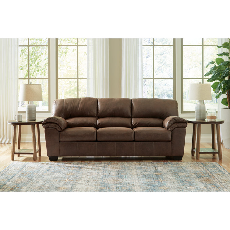 Traditional Brown Faux Leather 90'' Pillow-Top Arm Sofa