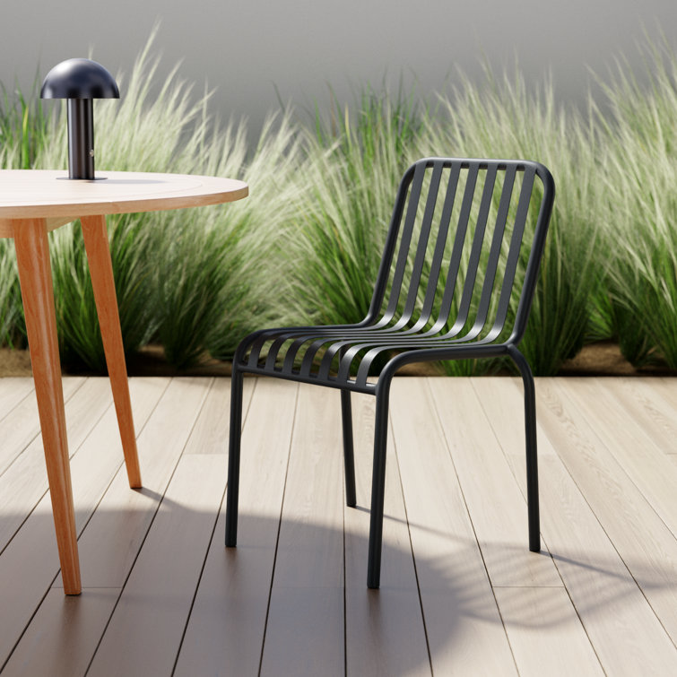 Black Powder-Coated Steel Armless Outdoor Stackable Dining Chairs, Set of 2