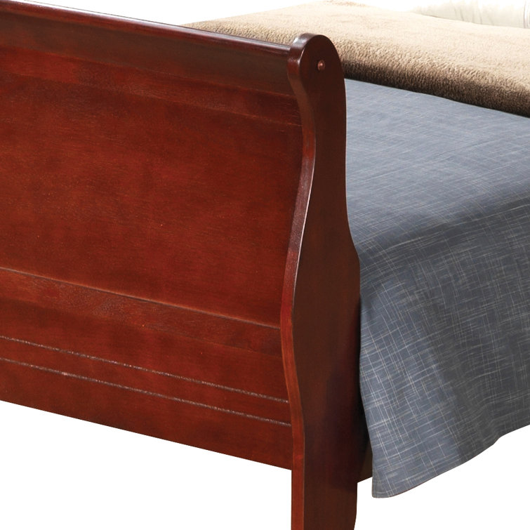 Cherry Twin Solid Wood Sleigh Bed with Rectangular Headboard