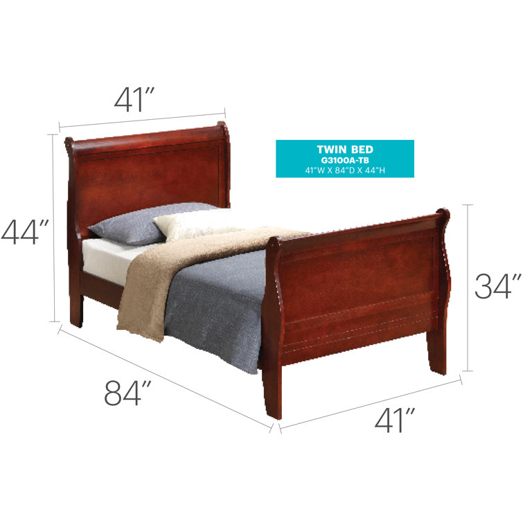 Cherry Twin Solid Wood Sleigh Bed with Rectangular Headboard
