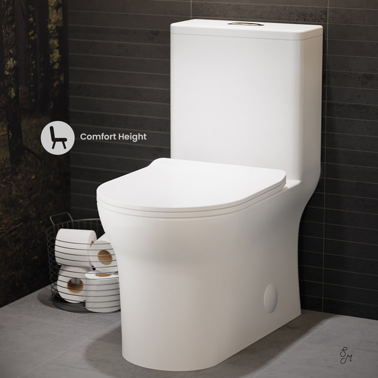 Glossy White High Efficiency Dual Flush One-Piece Elongated Toilet