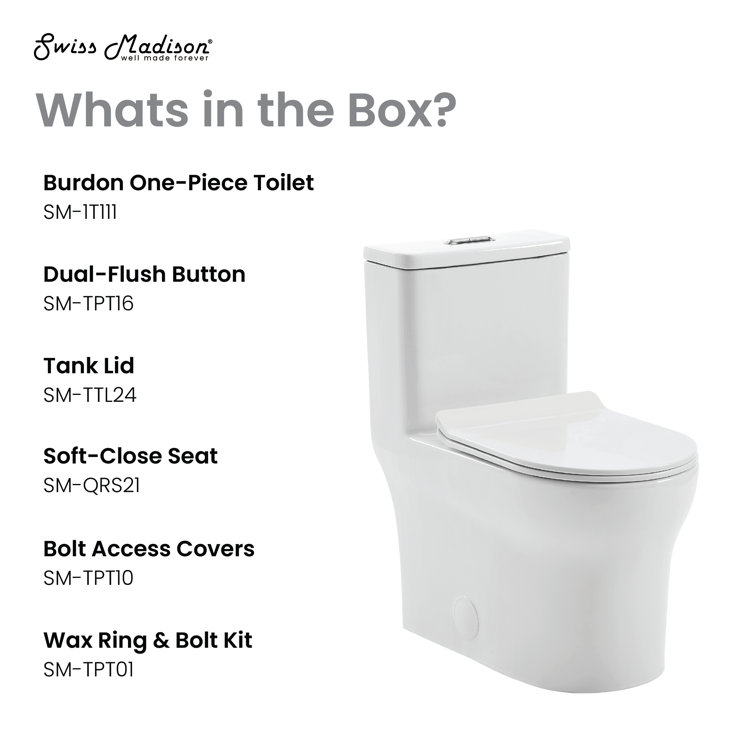 Glossy White High Efficiency Dual Flush One-Piece Elongated Toilet