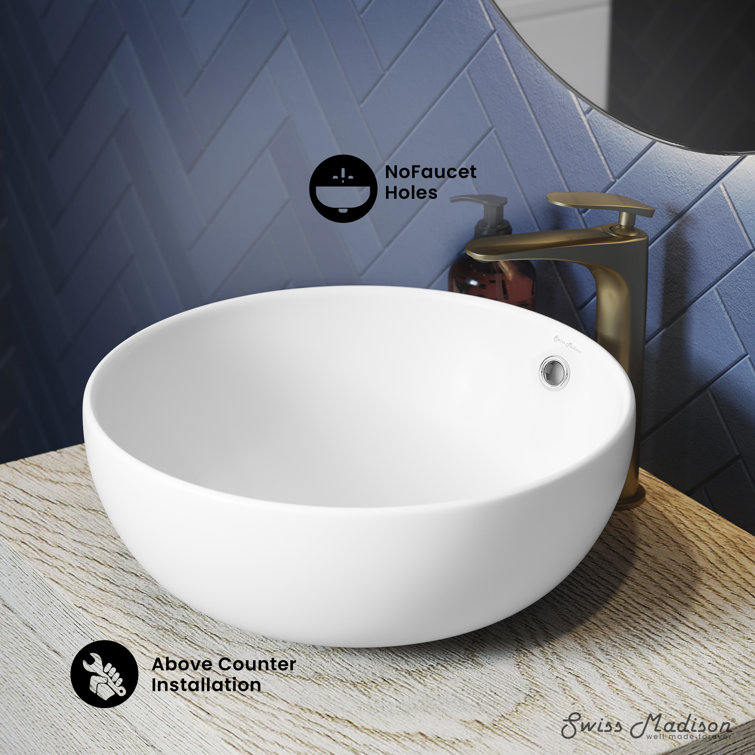 Matte White Ceramic Round Above-Counter Vessel Sink