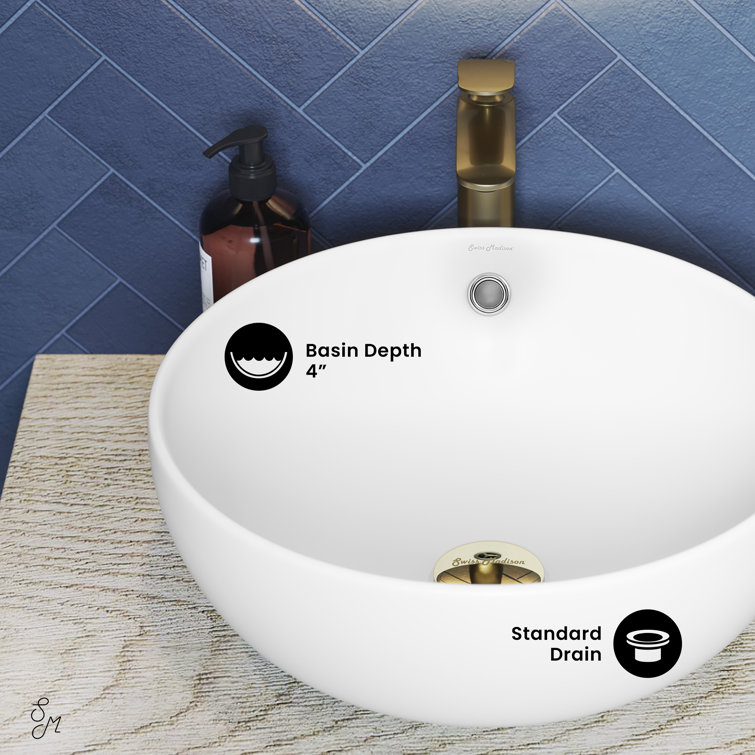Matte White Ceramic Round Above-Counter Vessel Sink