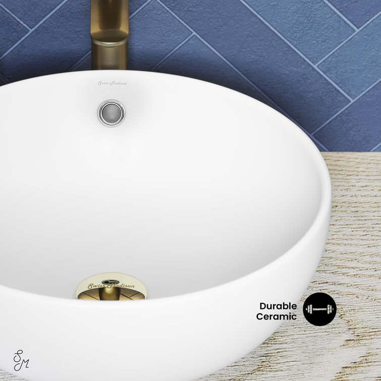 Matte White Ceramic Round Above-Counter Vessel Sink