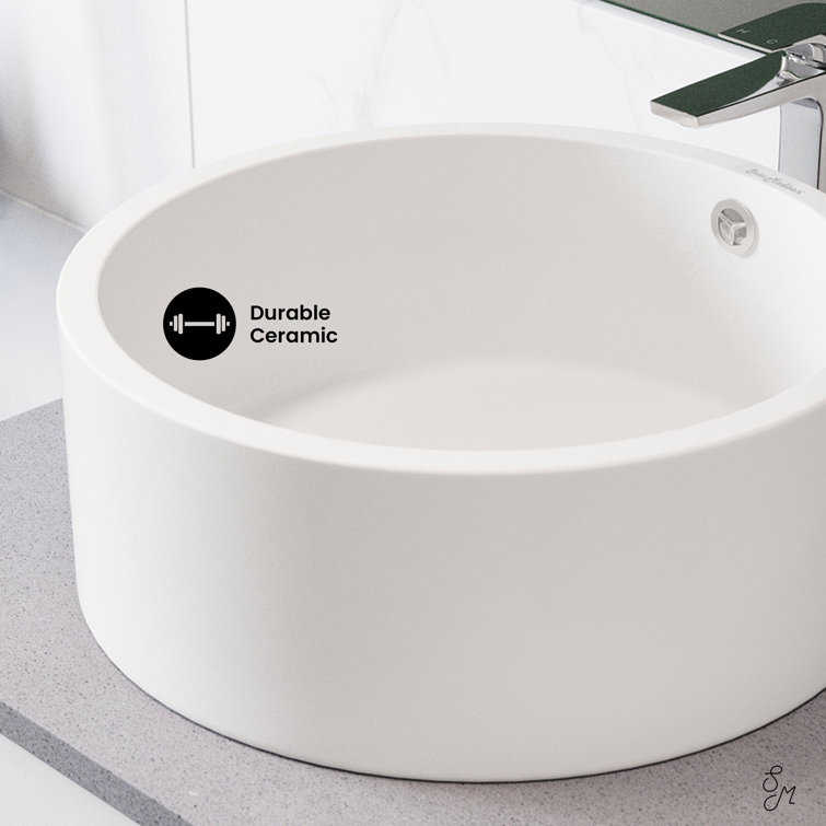Monaco 16" White Ceramic Round Bathroom Vessel Sink