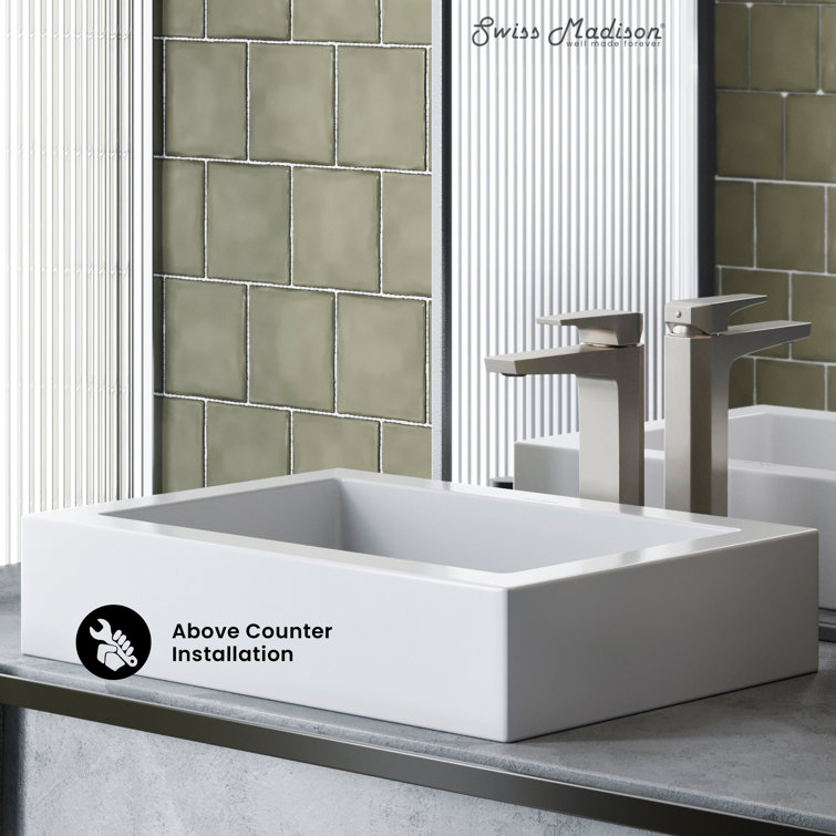 Voltaire Glossy White Ceramic Rectangular Vessel Sink 20.2"