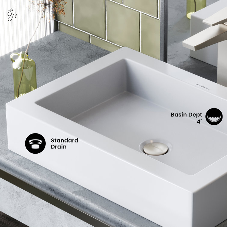 Voltaire Glossy White Ceramic Rectangular Vessel Sink 20.2"