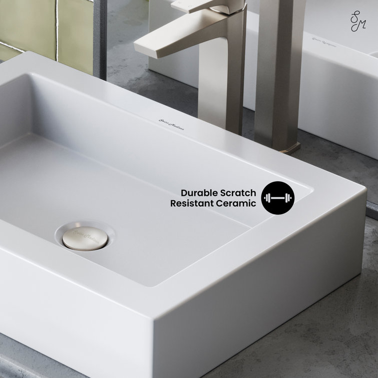Voltaire Glossy White Ceramic Rectangular Vessel Sink 20.2"