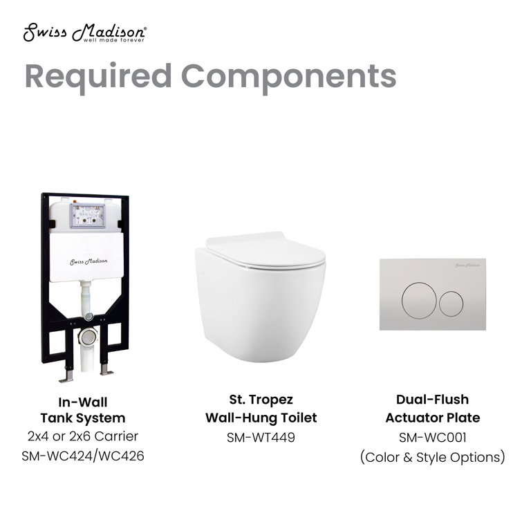 St. Tropez White Porcelain Wall Mounted Dual Flush Toilet