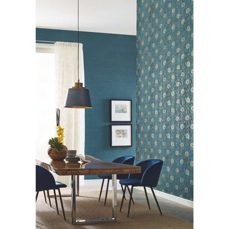 Teal and Gold Floral Nonwoven Removable Wallpaper Roll