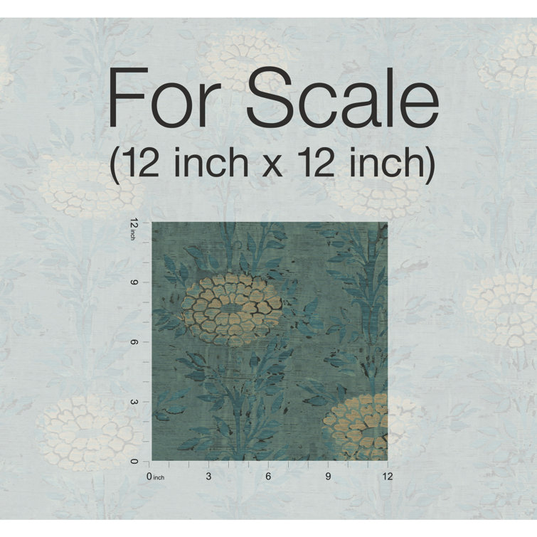 Teal and Gold Floral Nonwoven Removable Wallpaper Roll