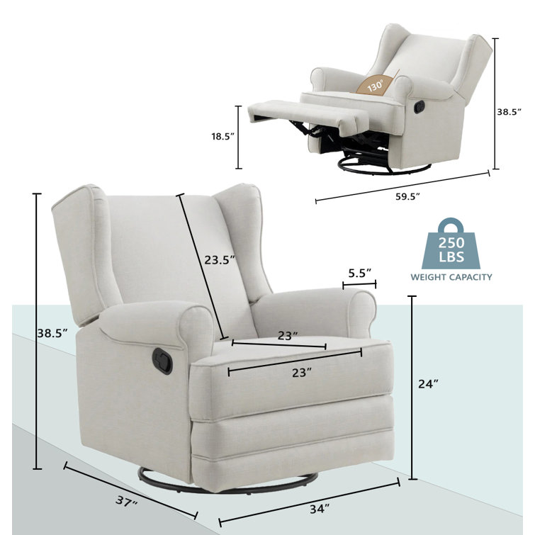 Teegan Sand Swivel Glider Recliner with Plush Wingback Design