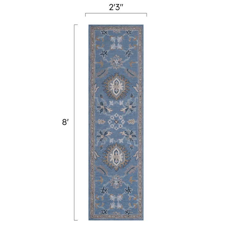 Greer Blue Floral Hand-Tufted Wool Rectangular Rug
