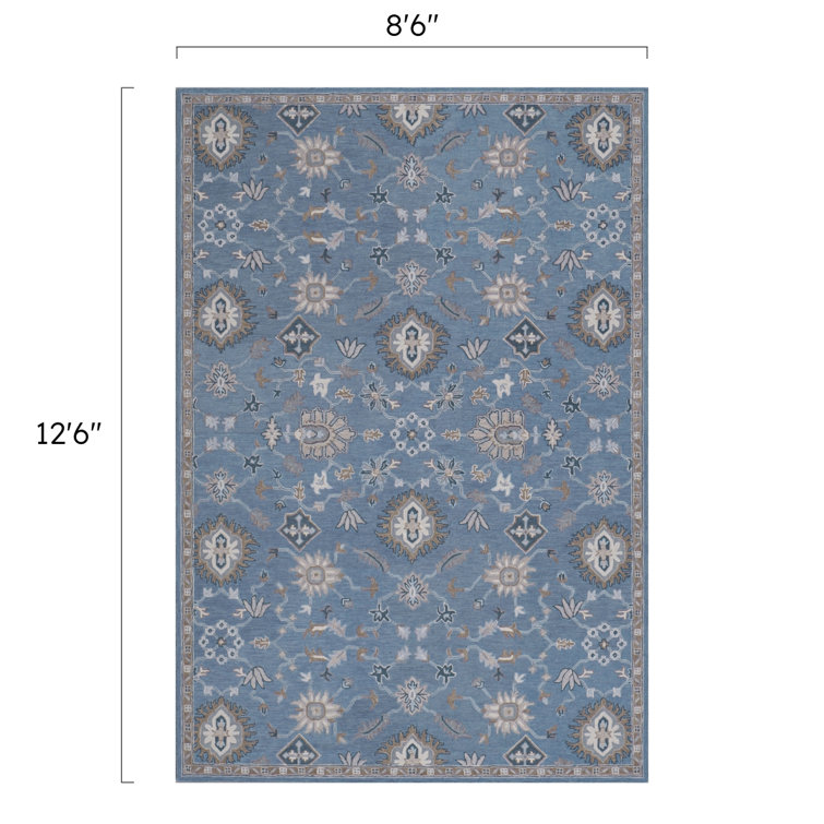 Hand-Tufted Blue Floral Wool Area Rug 5'6" x 8'6"