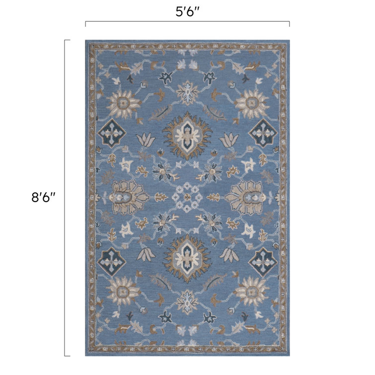 Greer Blue Floral Hand-Tufted Wool Rectangular Rug