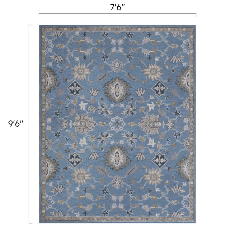Handmade Blue Wool Floral Tufted Rectangular Rug 2' x 3'