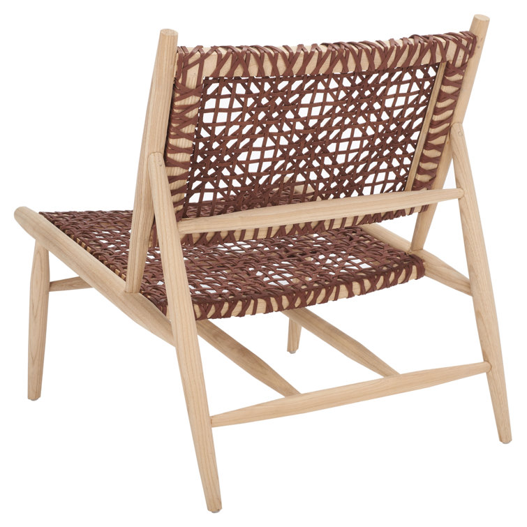 Cognac Leather & Natural Wood Handcrafted Slipper Accent Chair
