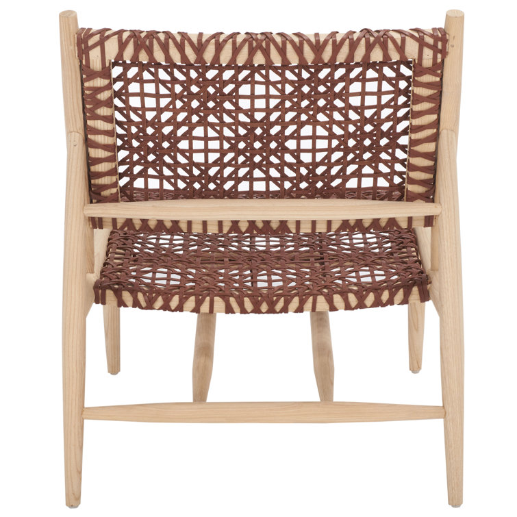 Cognac Leather & Natural Wood Handcrafted Slipper Accent Chair