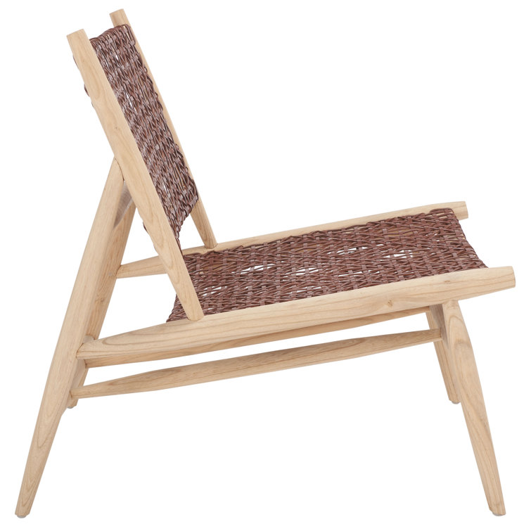 Cognac Leather & Natural Wood Handcrafted Slipper Accent Chair