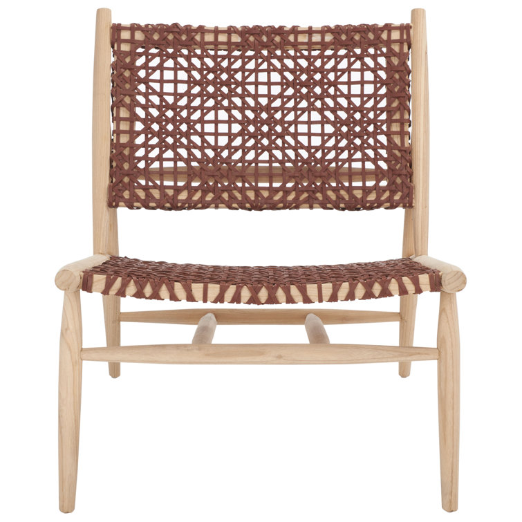 Cognac Leather & Natural Wood Handcrafted Slipper Accent Chair