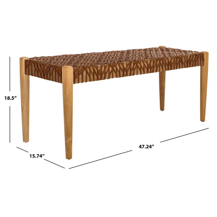 Bandelier 49'' Light Honey Teak and Leather Weave Bench with Storage