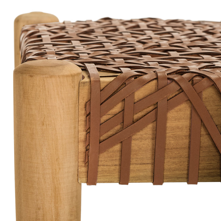 Bandelier 49'' Light Honey Teak and Leather Weave Bench with Storage