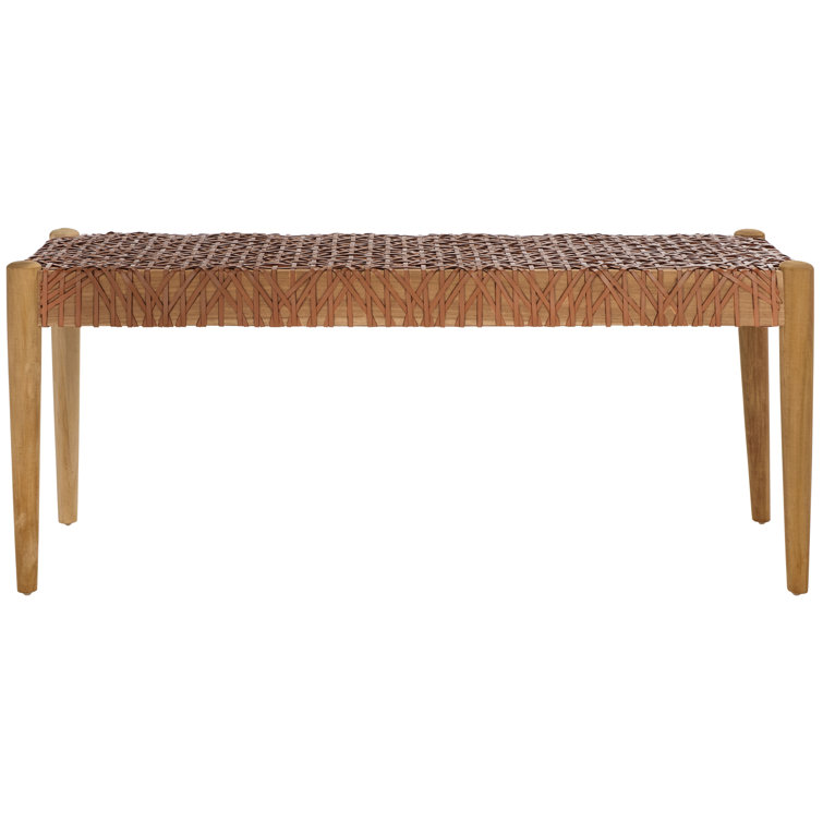 Bandelier 49'' Light Honey Teak and Leather Weave Bench with Storage