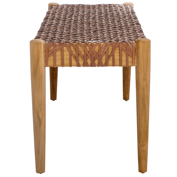 Bandelier 49'' Light Honey Teak and Leather Weave Bench with Storage